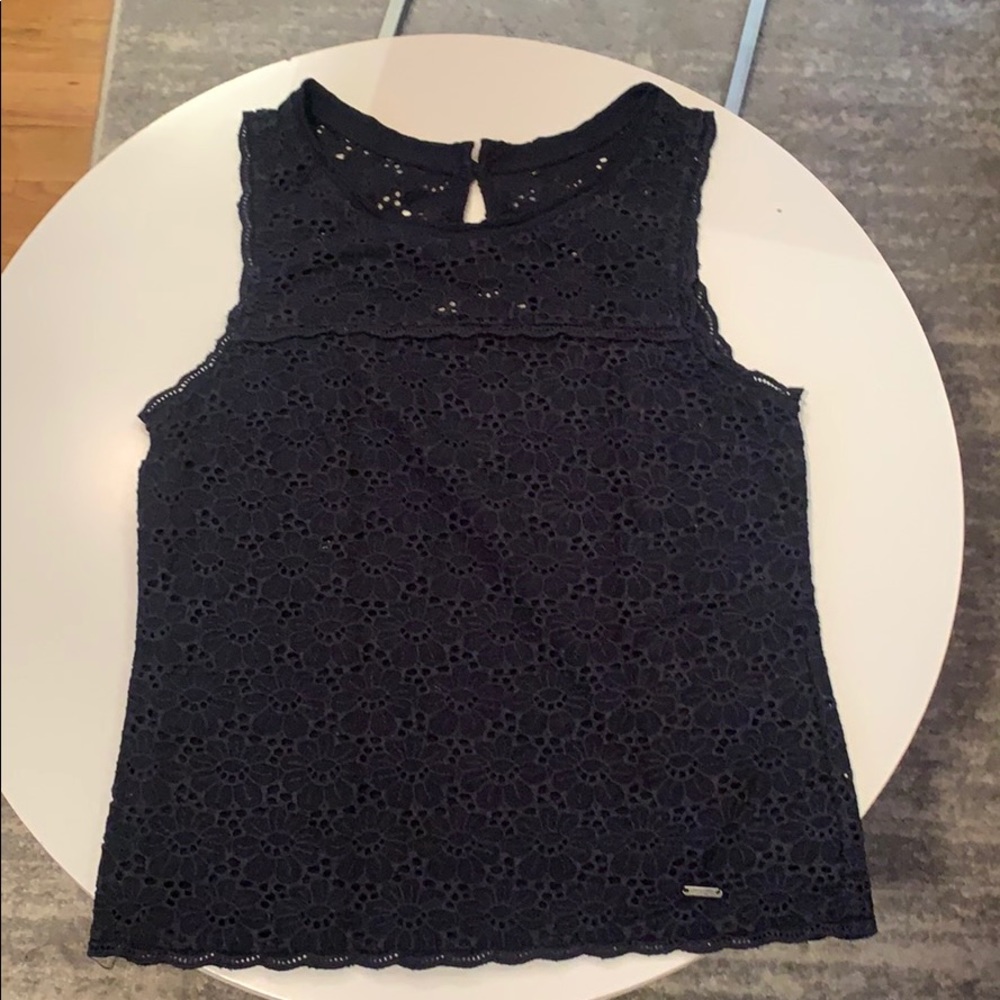 A&F Navy Sleeveless Eyelet Blouse